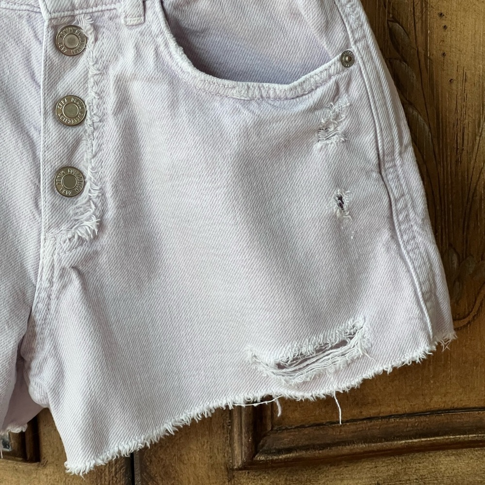 Zara Girls Pastel Purple Denim Shorts Distressed Snap Button Front Sz 9/10 - Picture 7 of 16